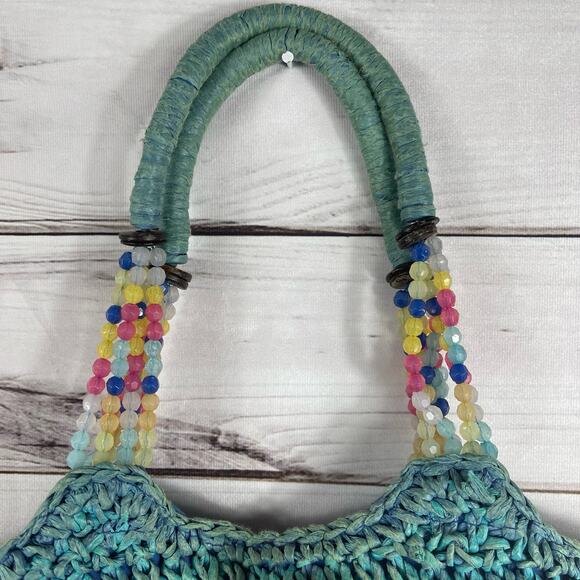 Cappelli Straworld Women's Handbag Tote Beaded Multicolored Wooden Button - Picture 7 of 11